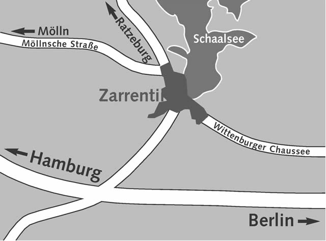 Karte über Anfahrt nach Zarrentin / Schalsee